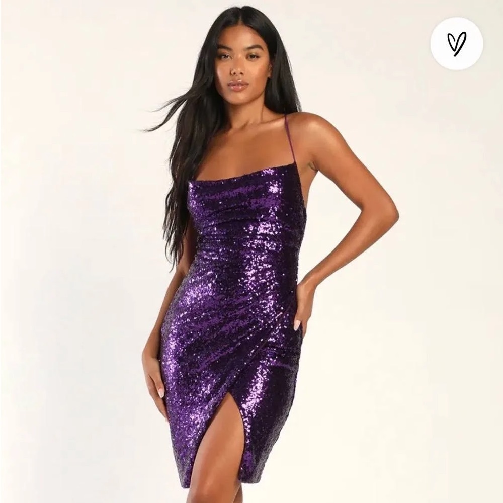 NWT Lulu's Love The Attention Purple Sequin Lace-Up Tulip Dress XL